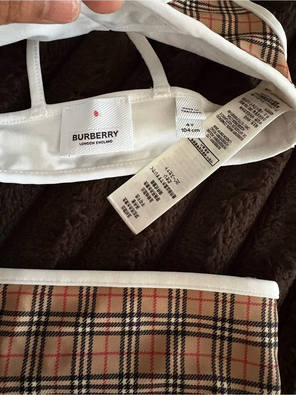 Burberry Tan Plaid Girls Two-Piece Swim Bikini with White Trim